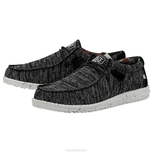 Men Black White Hey Dude Wally Sox Stitch Wide Shoes H6P6370