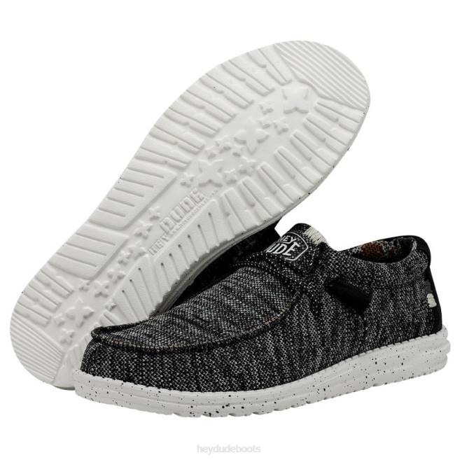 Men Black White Hey Dude Wally Sox Stitch Wide Shoes H6P6370