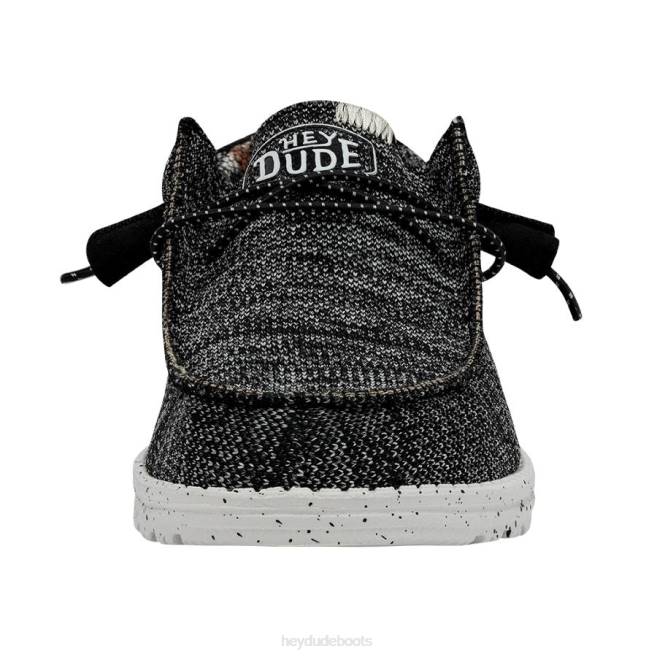 Men Black White Hey Dude Wally Sox Stitch Wide Shoes H6P6370