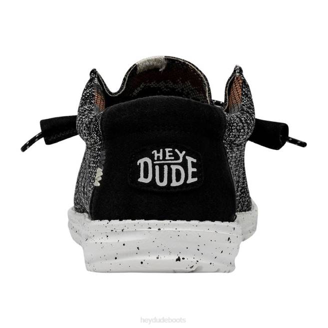 Men Black White Hey Dude Wally Sox Stitch Wide Shoes H6P6370