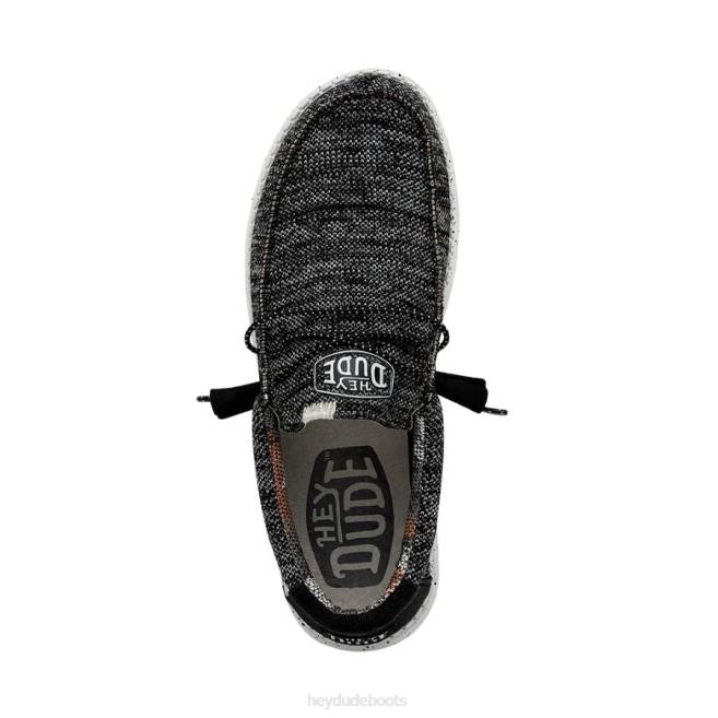 Men Black White Hey Dude Wally Sox Stitch Wide Shoes H6P6370