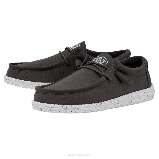 Men Dark Grey Hey Dude Wally Slub Canvas Shoes H6P6417