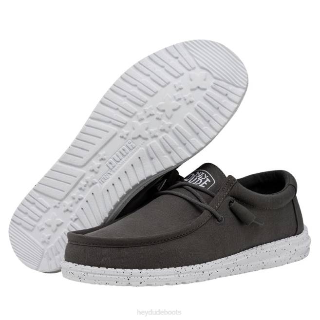 Men Dark Grey Hey Dude Wally Slub Canvas Shoes H6P6417