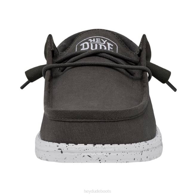 Men Dark Grey Hey Dude Wally Slub Canvas Shoes H6P6417
