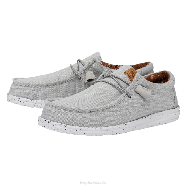 Men Light Grey Hey Dude Wally Washed Canvas Shoes H6P6363