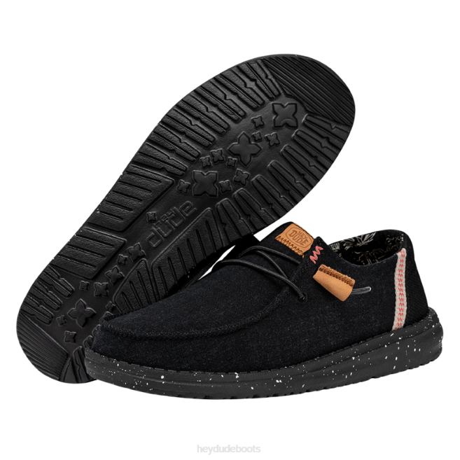 Men Black Hey Dude Wendy Washed Canvas Shoes H6P62